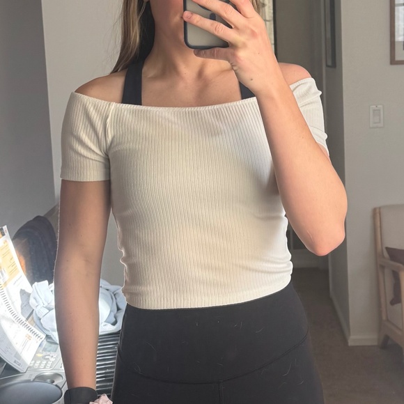 White Ribbed Crop Top - Medium - Picture 1 of 4